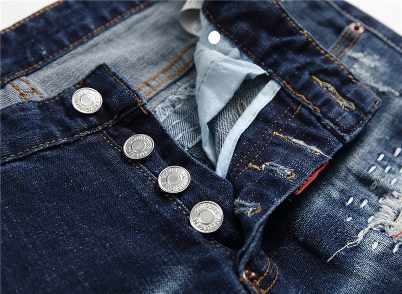 Classic new Dsquared2 tattered splash paint men's self-cultivation hole patch elastic D2 jeans skinny beggar pants 1055