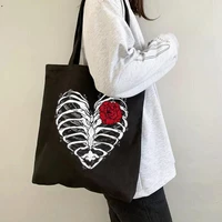 black gothic vintage skeleton casual shoulder bags canvas bag large capacity shopper bag ins japan kawaii punk shoulder bags