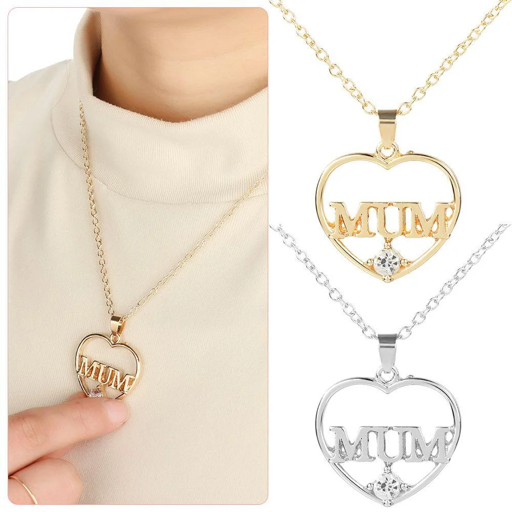 Fashion Mom Letter Necklace Women Summer Bling Diamond Heart Pendant Clavicle Chain For Mother’S Day Birthday Gifts |