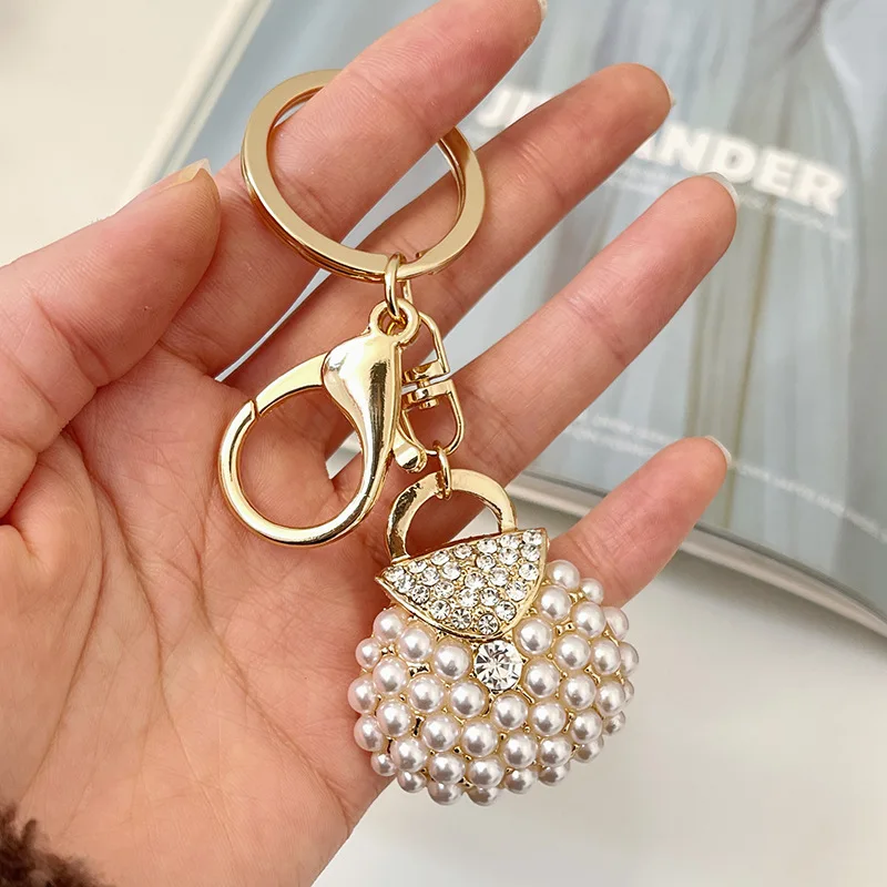 

2023 Creative Imitation Pearl Handbag Keychains for Women Bag Charm Pendant Car Key Ring Female Fashion Key Chains Cute Keyrings