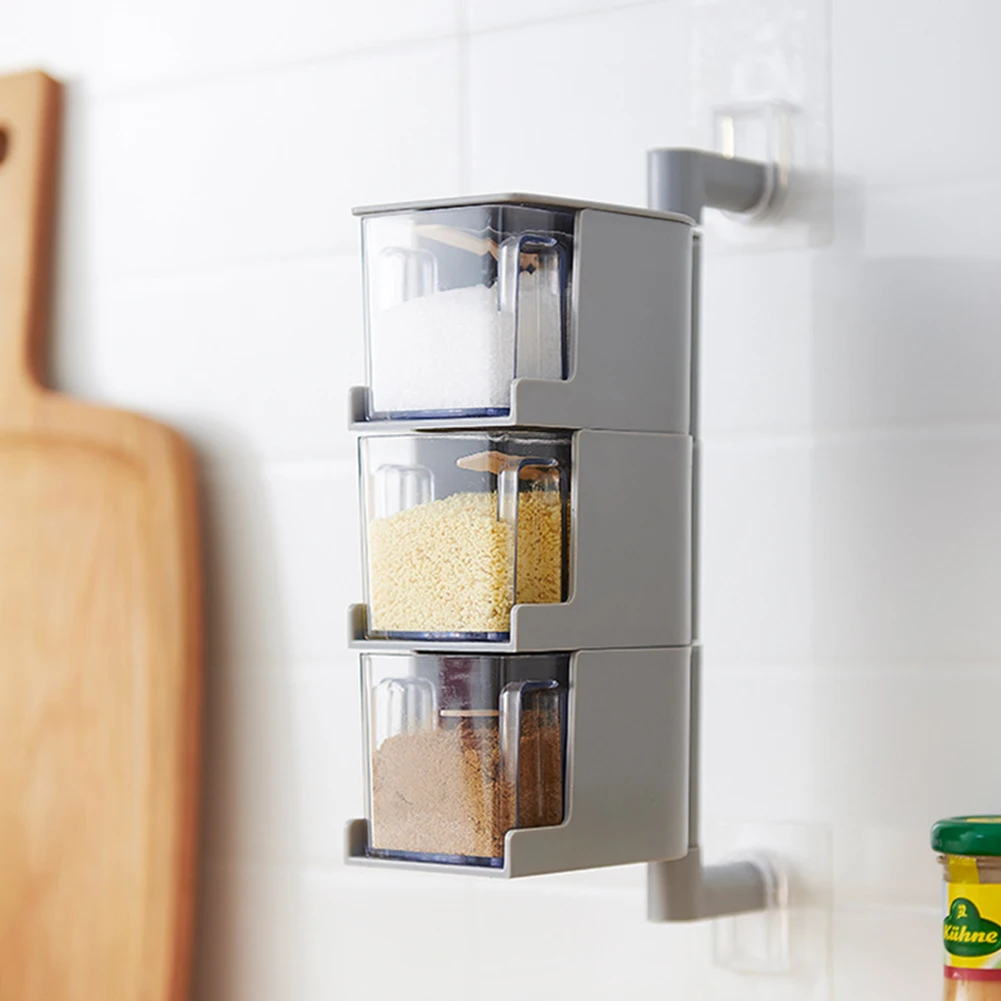 

Wall Mounted Storage Box Multi-layer Traceless Rotating Seasoning Free Installation Spices Container for Home Kitchen