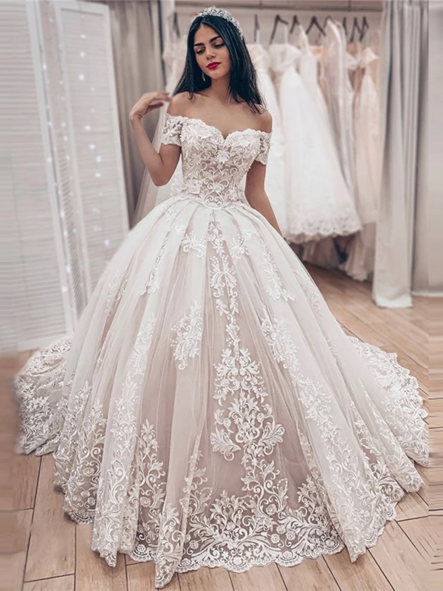 

Miaoduo Puffy Princess Wedding Dress vestido de noiva Off the Shoulder robe de mariee Lace Appliques Wedding Bridal Gowns