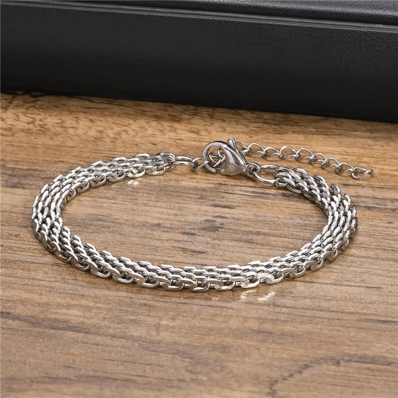

Men's New Fashion Mesh Chain Bracelets Never Fade Silver Color 6MM Wide Stainless Steel Links Wristband Male Gift Jewelry