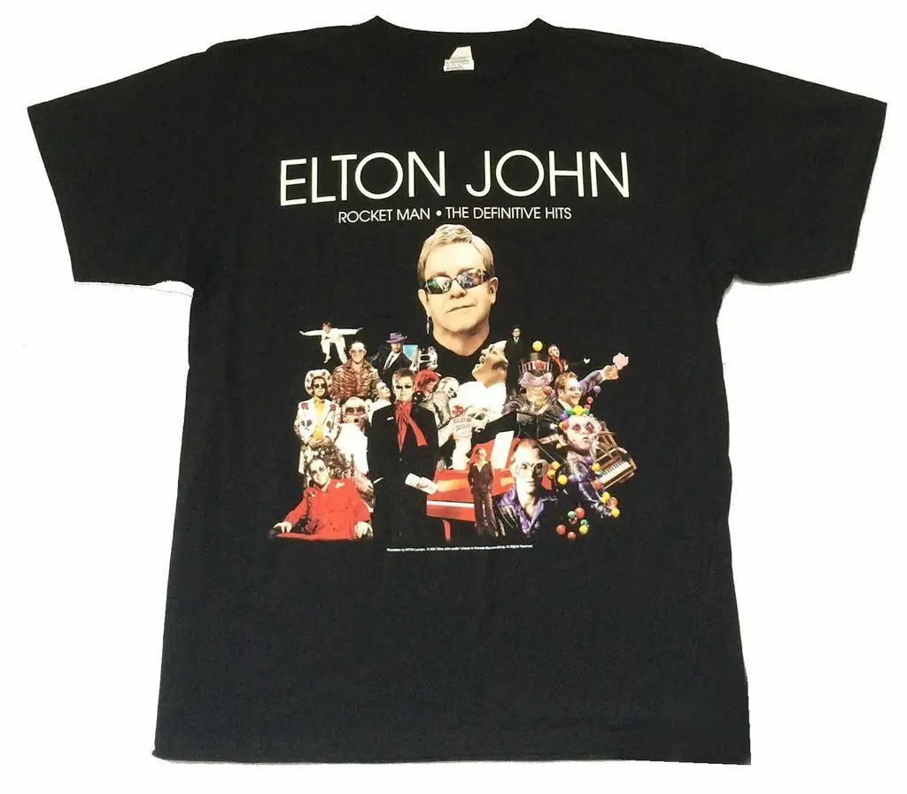 

Elton John Rocket Man The Hits 2008 World Tour Black T Shirt New