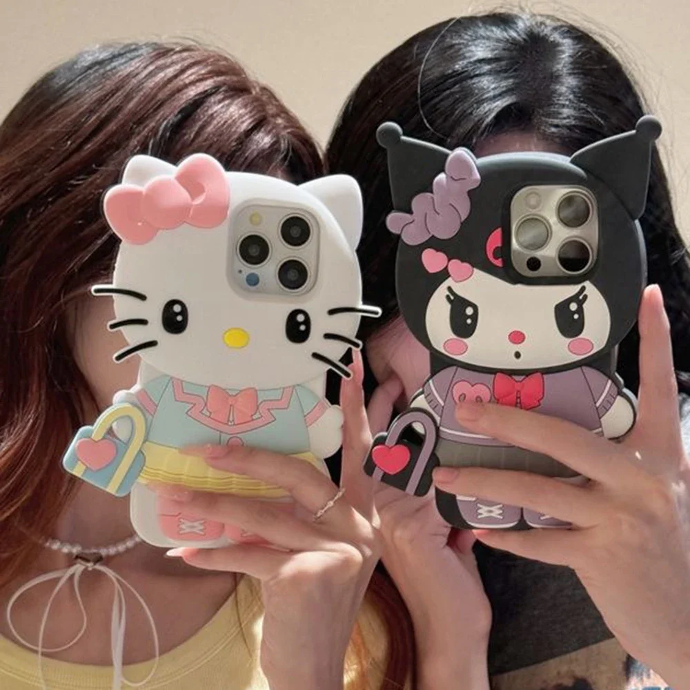 Милый трехмерный чехол Sanrio Hello Kitty My Melody Kuromi для iPhone 16 15 14 13 12 11 Pro Max силиконовый