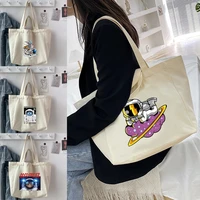 2022 shopping bags foldable ladies canvas shoulder bags astronaut printed student shopper bags handbag travel work totes bags