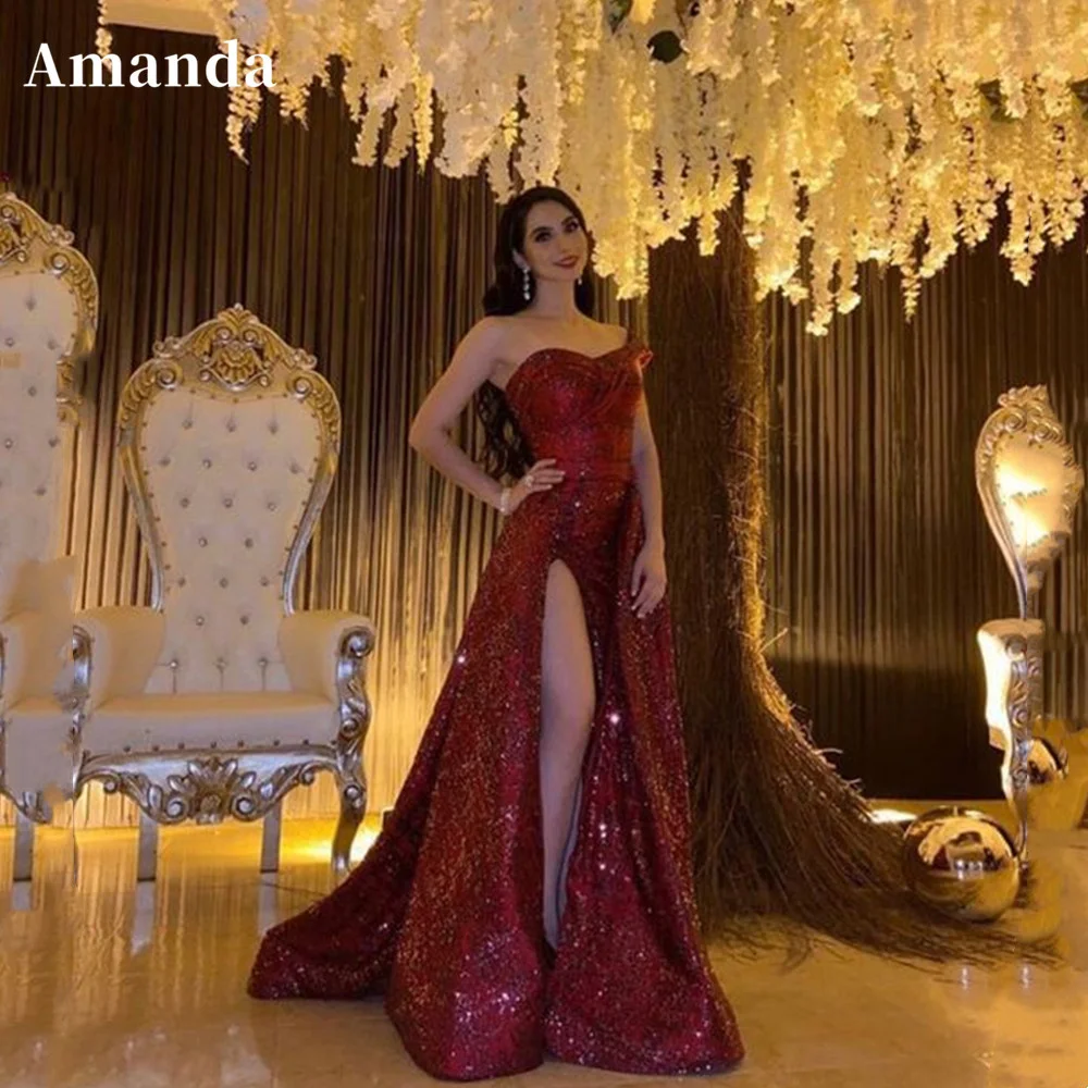

Вечернее платье с блестками Amanda, Бордовое платье с блестками для выпускного вечера, 2023, вечернее платье без рукавов с Боковым Разрезом