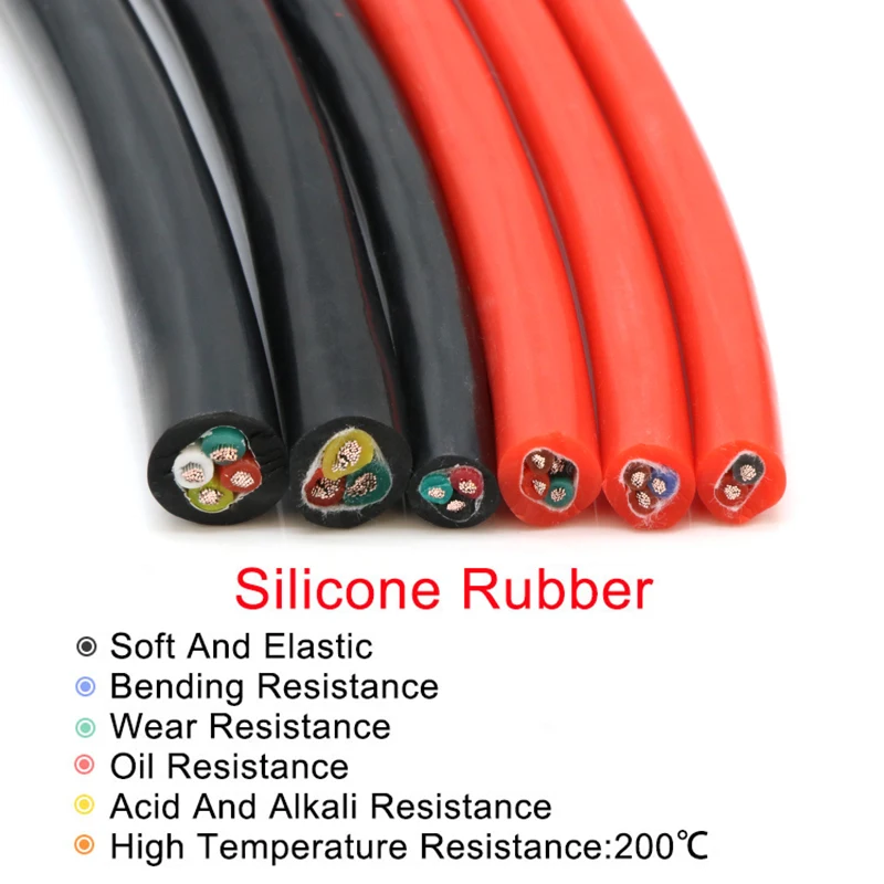 1M Soft Silicone Rubber Cable 2 3 4 6 Cores Insulated Flexible Copper High Temperature Wire Sq 0.3 0.5 0.75 1 1.5 2.5 6mm - купить по