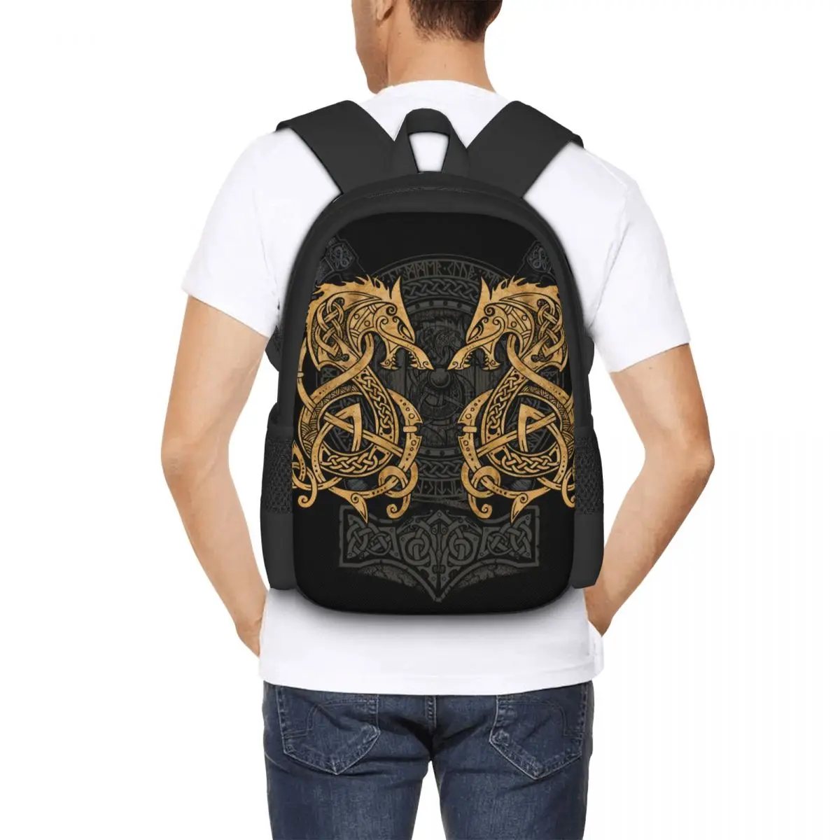 Fighting Fenrir Gold,viking Backpack for Girls Boys Travel RucksackBackpacks for Teenage school bag