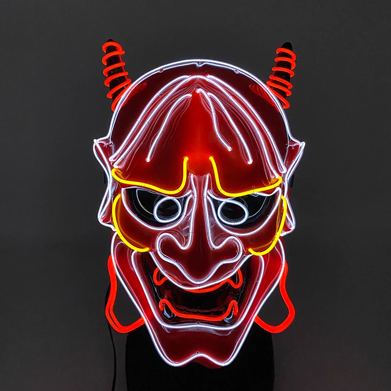 Фото Светодиодная маска Oni Demon, традиционный японский костюм самурая на Хэллоуин, реквизит, забавная маска, светящаяся маска Хання для мужчин, маска воина №3