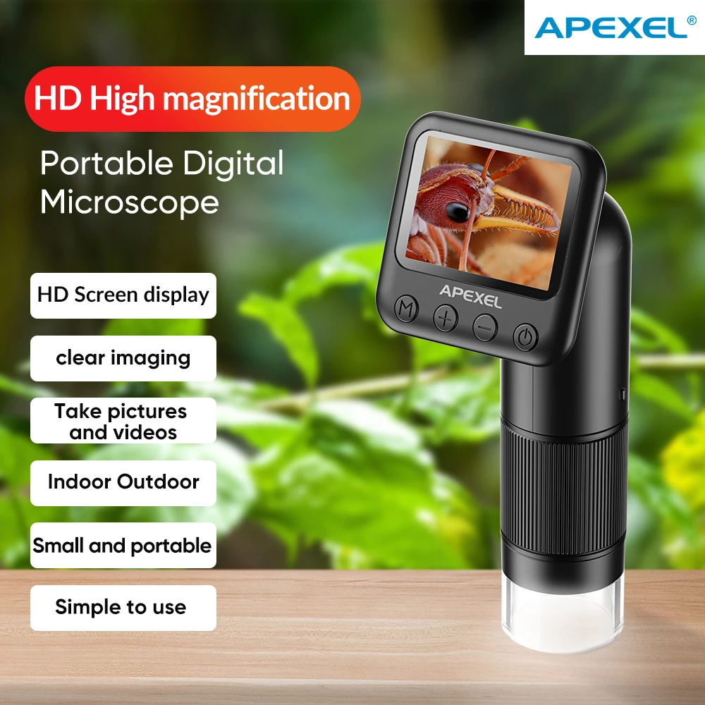 APEXEL Handheld  Digital Microscope 400X+2X Intelligent 1080P Display Screen Adjustment Video Of Digital Image Acquisition