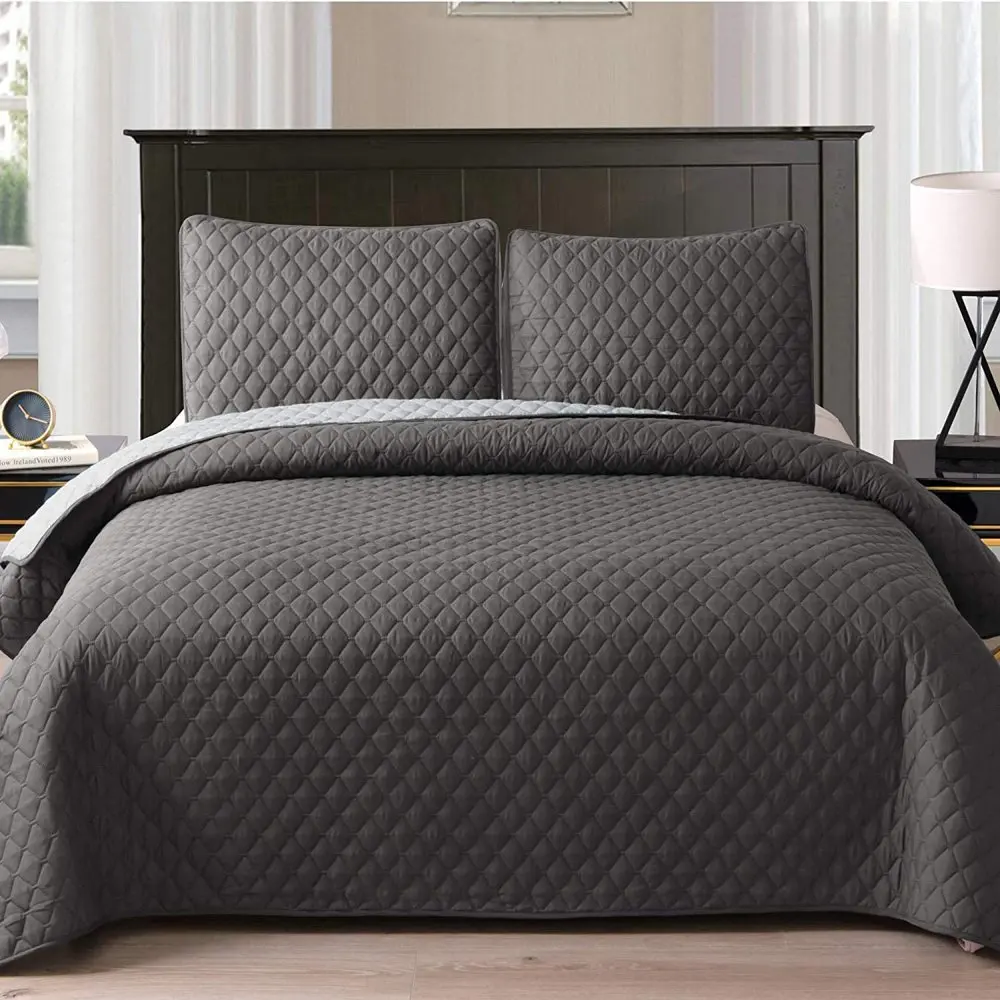 

Ultrasonic Reversible 3-Piece King Size Quilt Set with Pillow Shams, Lightweight Bedspread/Coverlet/Bed Cover - (Grey, 92"x104")