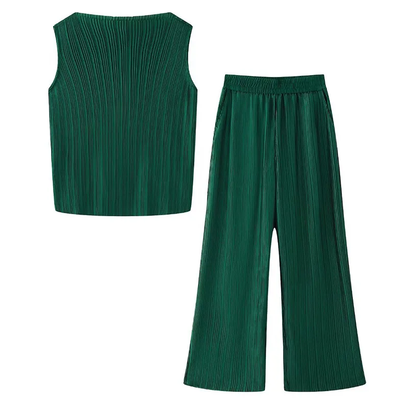 

Женский комплект из 2 предметов с широкими штанинами, жилет без рукавов + прямые штаны + топ-труба, Женский костюм из 2 предметов на весну и осень 2024