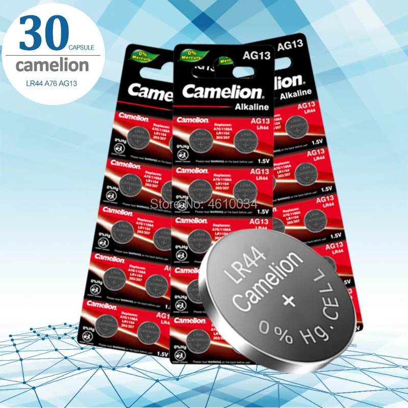 Camelion, 30 шт., 1,5 в, 357A, SR44, 100% оригинальные батарейки lr44, литиевые батарейки, A76, AG13, G13A, LR44, LR1154