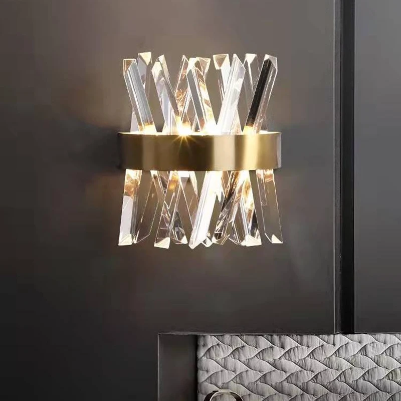 

Modern Crystal Wall Lamp Chrome Copper Simple Wall Light Golden LED Sconce For Bedroom Living Room Dining Stair Restroom