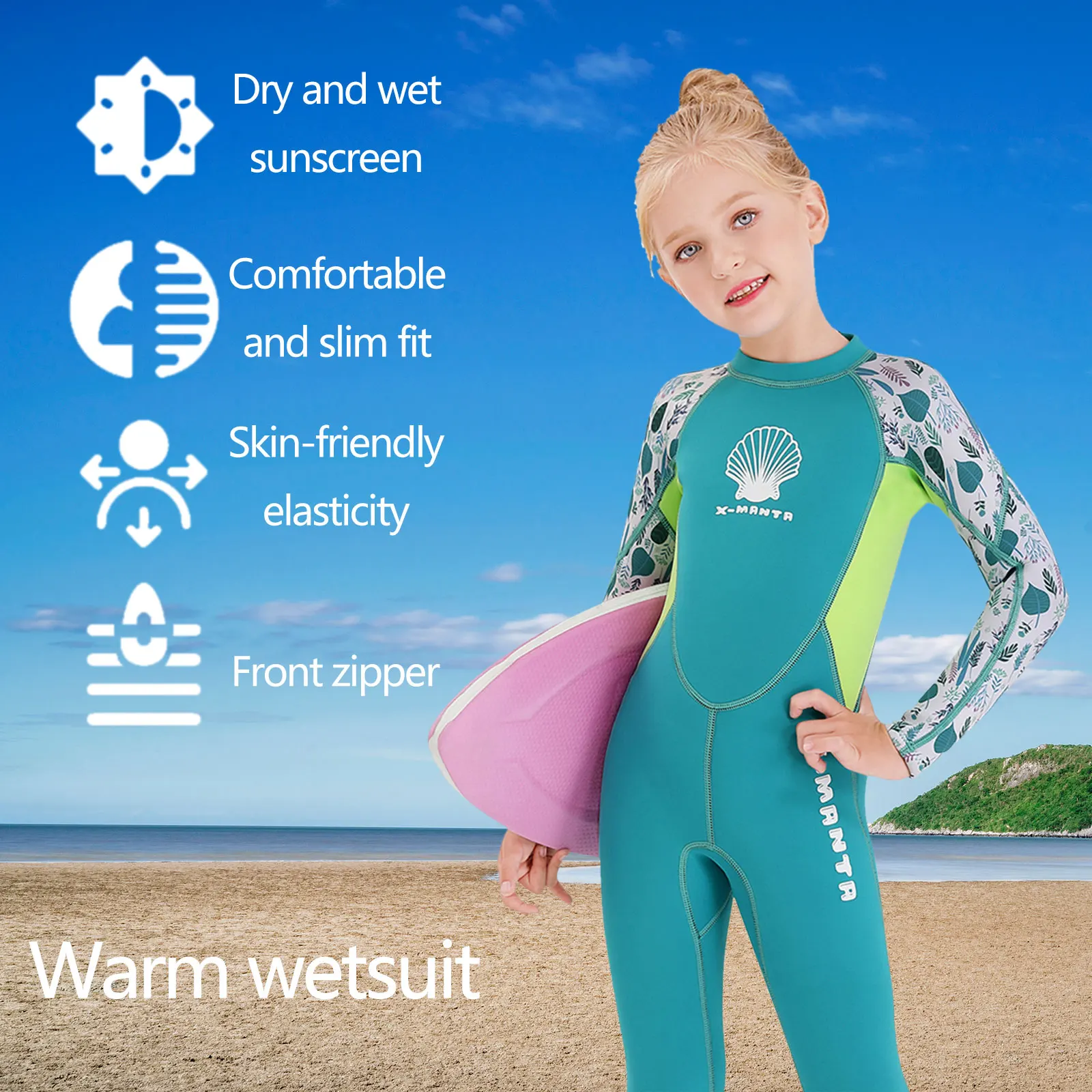 Детский цельный купальник для девочек Цельный с длинным рукавом и защитой от