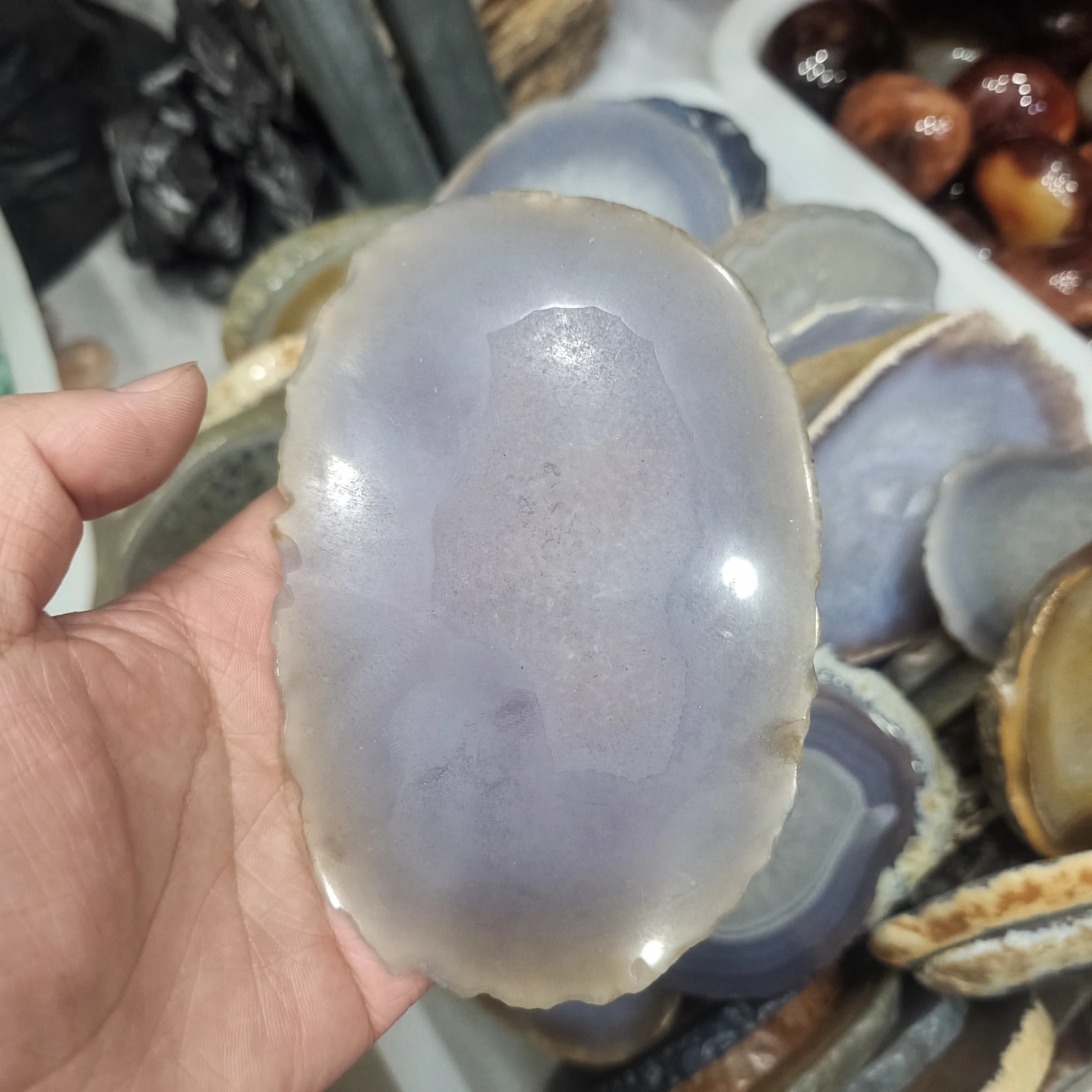 

500g Beautiful nattier blue Agate Slice Geode Polished Crystal Quartz