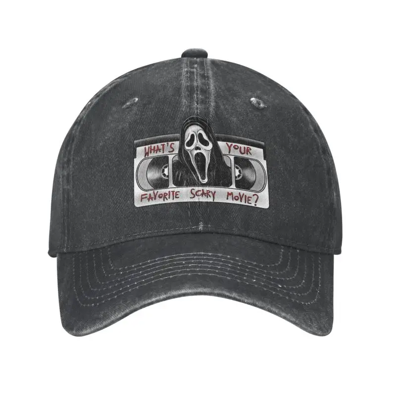 

New Custom Cotton What's Your Favorite Scary Movie Baseball Cap Women Men Breathable Halloween Scream Ghost Dad Hat Outdoor