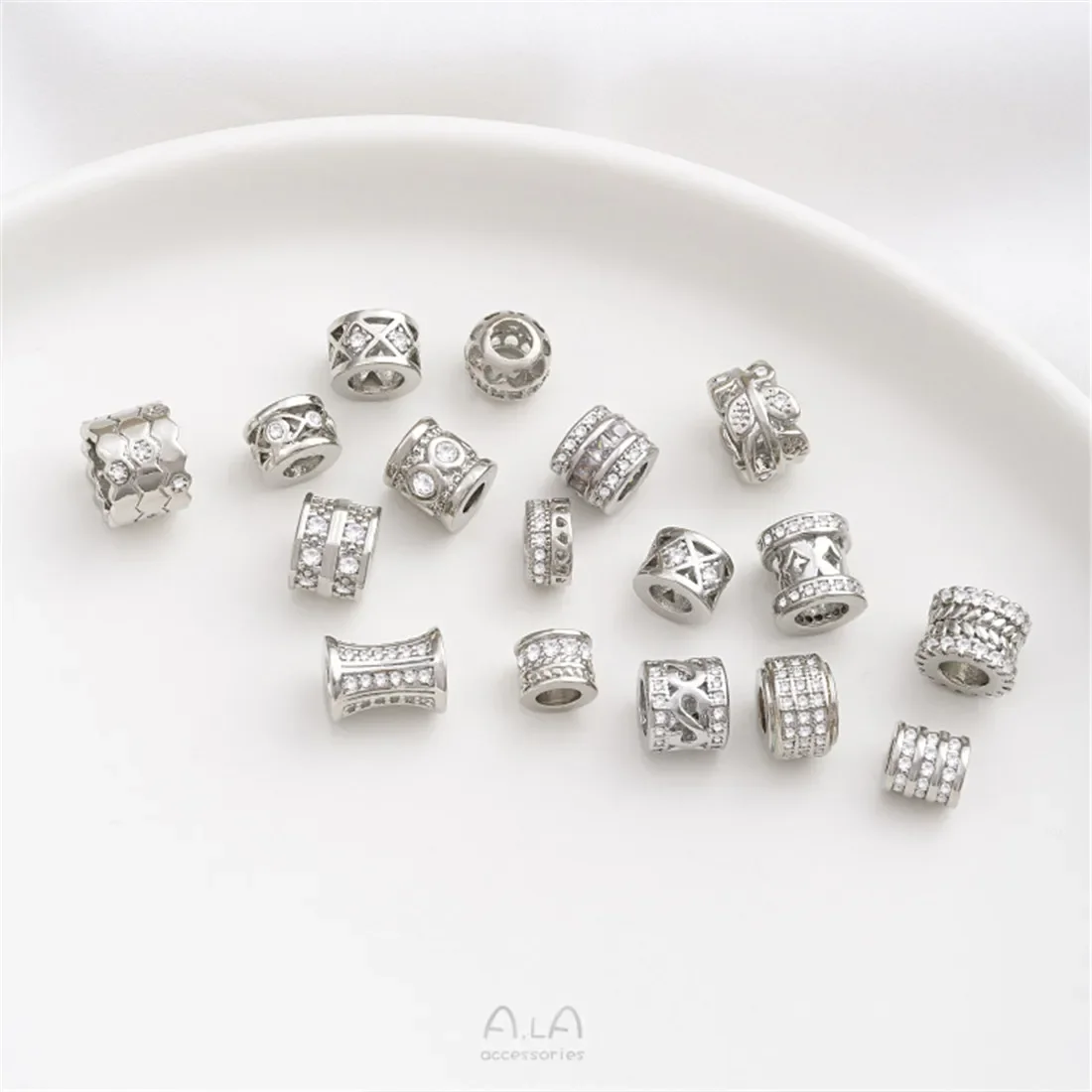 Бусины-бочки из циркона с платиновым покрытием большие отверстия отдельные