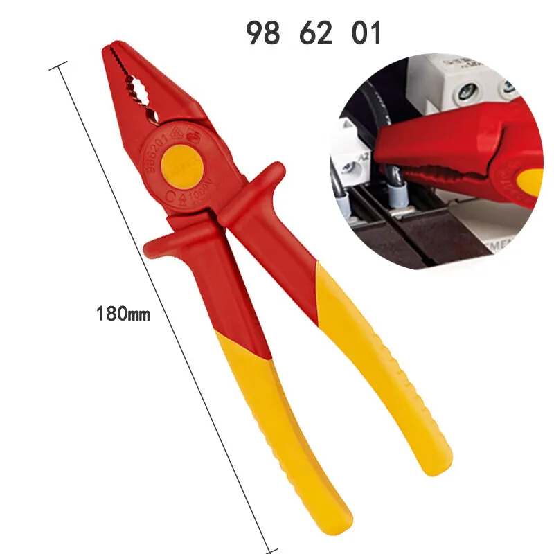 KNIPEX Твердые изолированные пластиковые плоскогубцы, 1000 В, устойчивые к высоким напряжению, нескользящая ручка, плоскогубцы для изолированной проволоки, плоскогубцы с игольчатым носом