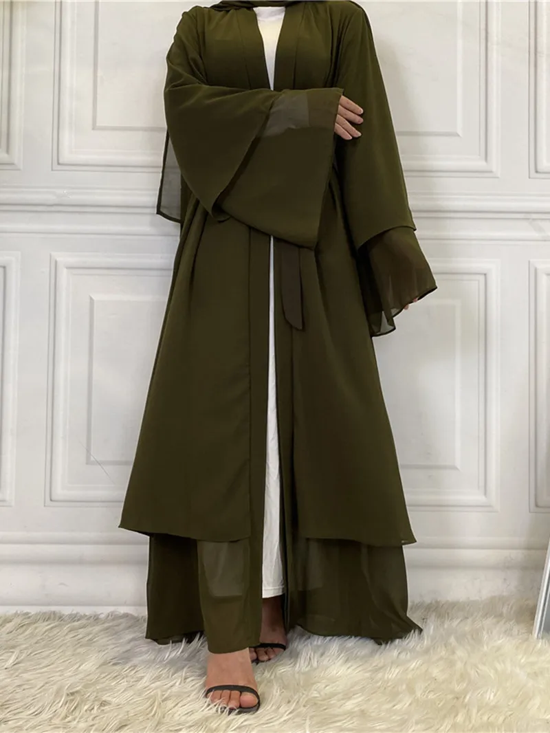Solid Chiffon Poen Abayas for Women Dubai Turkey Islam Kaftan Robe  Robe Pour Femme Musulmane Ramadan Muslim Dress Islam Clothes