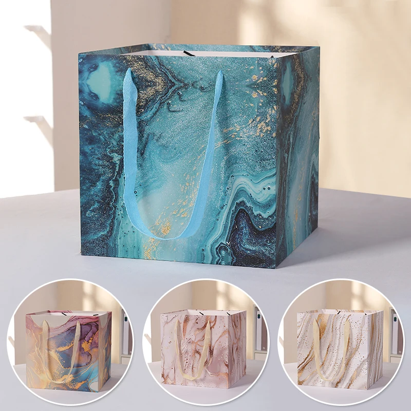 

Квадратный портативный бумажный пакет, цветочный пакет для покупок, одежды, париков, пакет для упаковки растений на день рождения, свадьвеч...