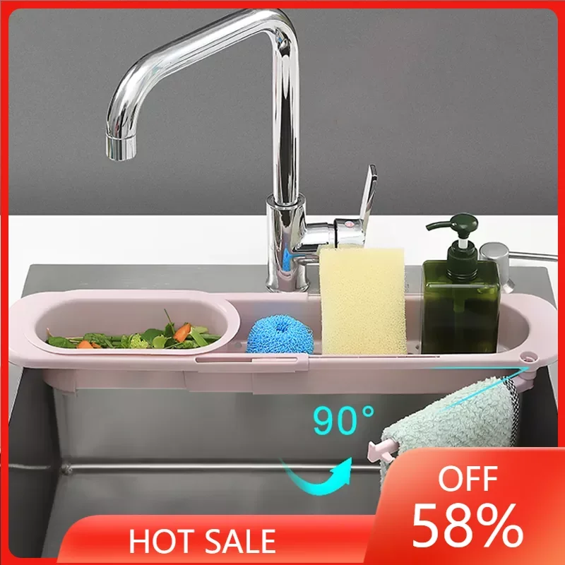 

Sink Rack Soap Sponge Holder Kitchen Sinks Organizer Adjustable Sinks Drainer Rack Storage Basket Kitchen Accessories