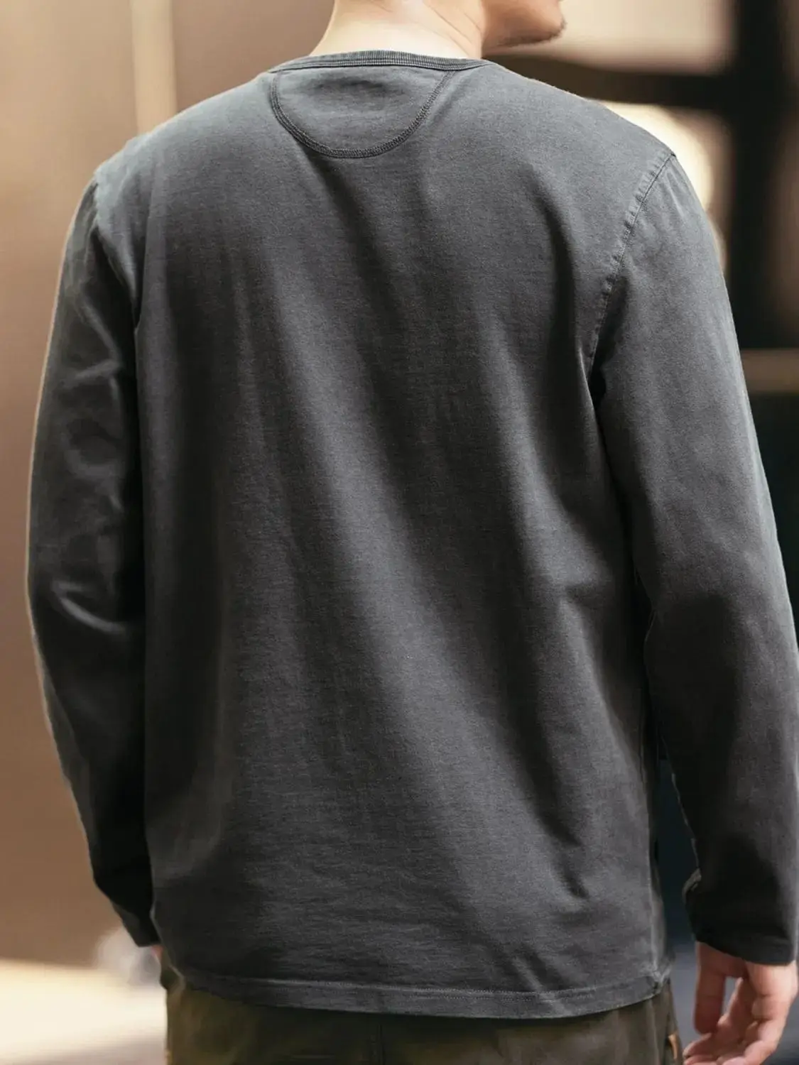 Мужская Однотонная рубашка с длинным рукавом и воротником-стойкой