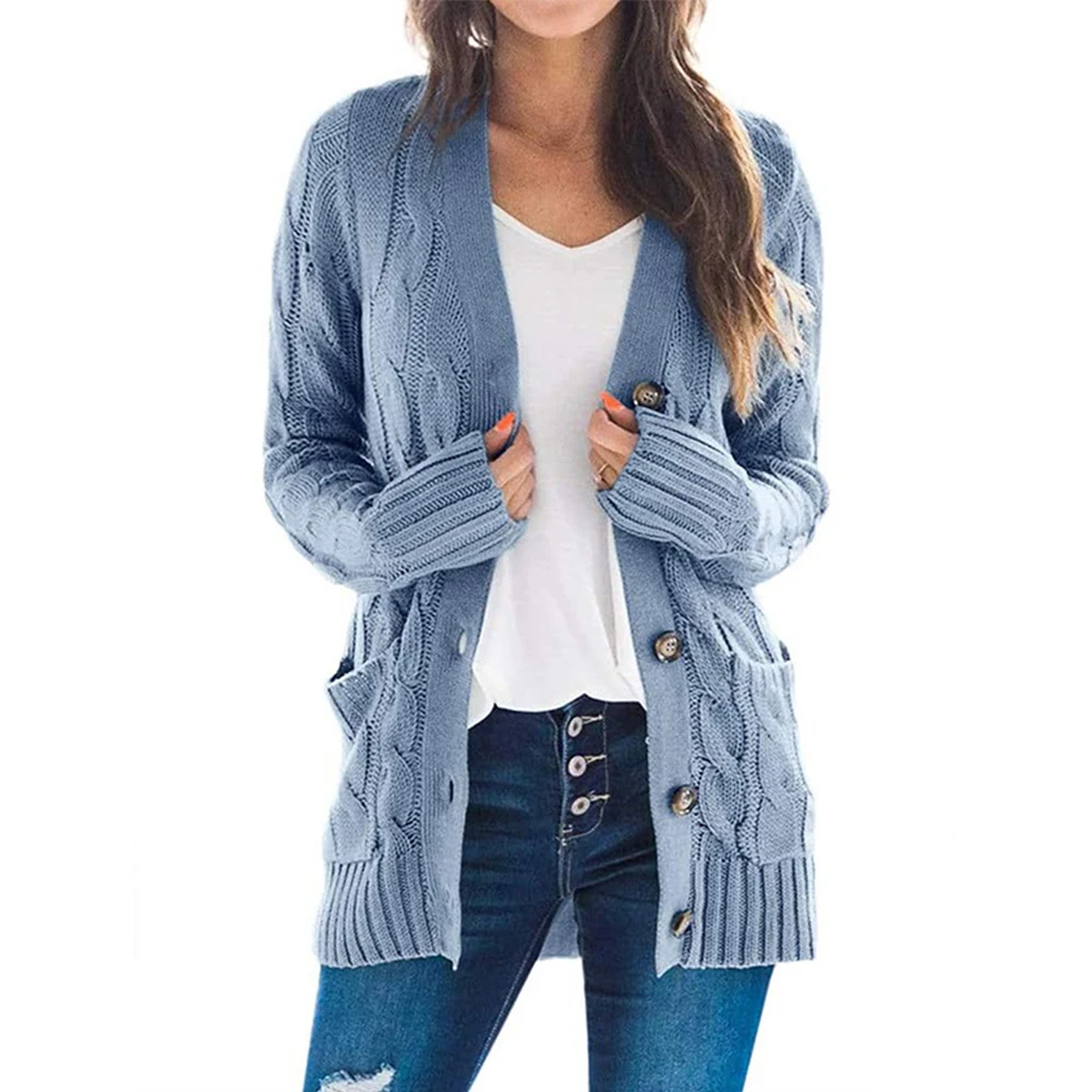 

Autumn Winter Sweater Cardigan Button Knit Cardigan Long Sleeves Open Front Plus Size Coat Single Breasted Fashion