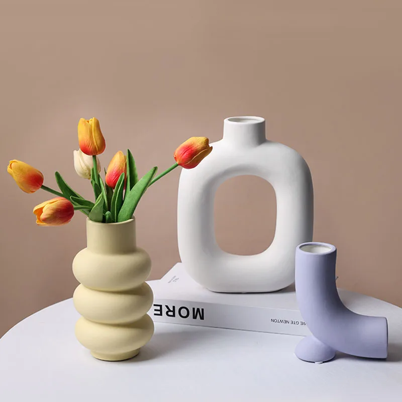 

Small White Nordic Ceramic Plant Potsation Modern Minimalist Wedding Vase Interior Vasos Decorativos Home and Comfort Decor