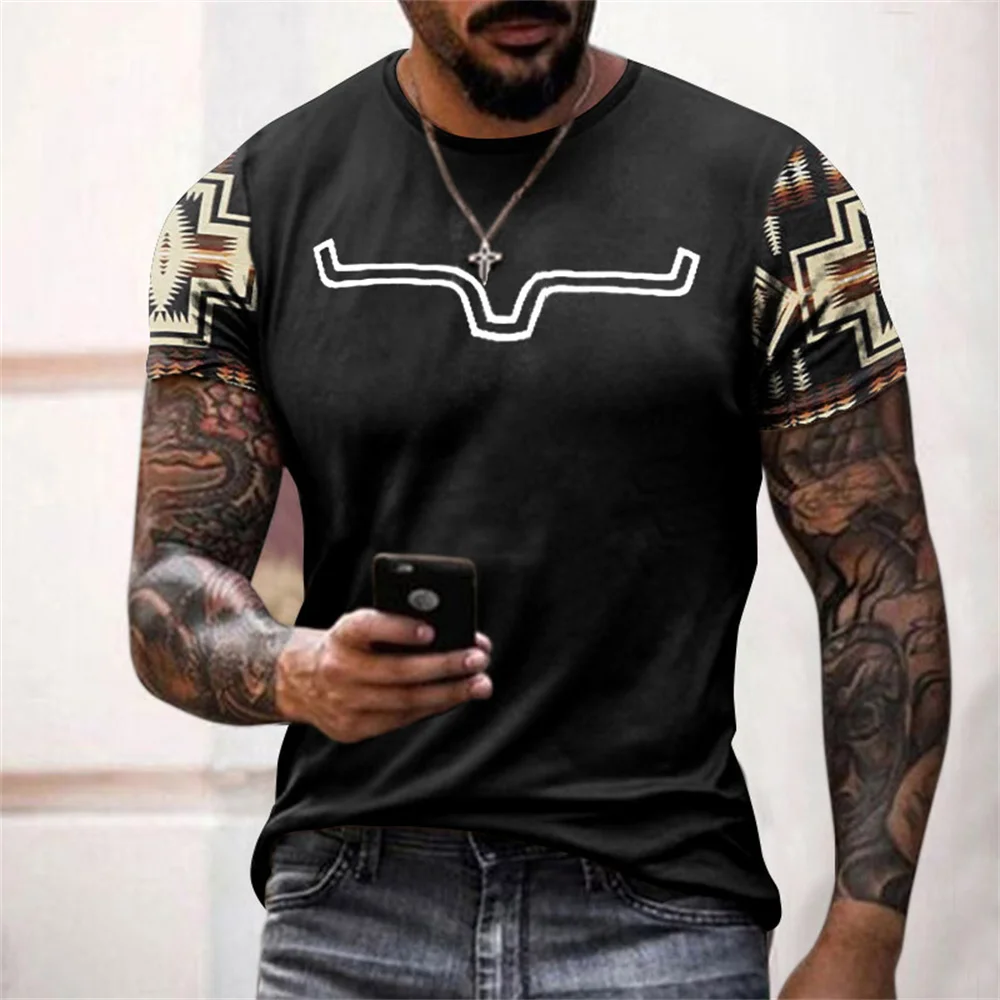 

Vintage Men's T-Shirt Summer Short-Sleeved Casual 3D Denim Print Street Loose Comfortable Sports Men's Clothing Tops