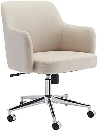 

Upholstered Home Office 360 Degree Swivel Rolling Desk Chair with Arms and Adjustable-Height - Beige, 25"D x 23.5"W x 45
