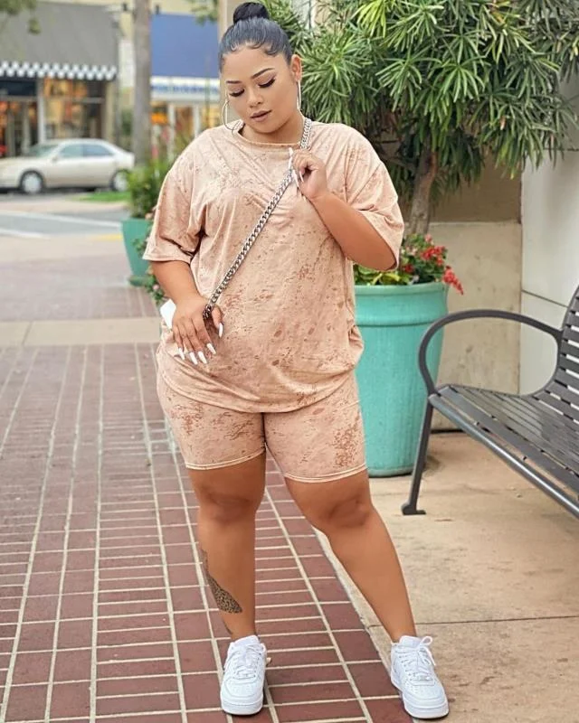 Plus Size 2021 Spring Women Casual Tracksuits Outfits Fashion Lady High Waist Biker Shorts + O-neck Loose T-s 3xl 4xl 5xl 6xl