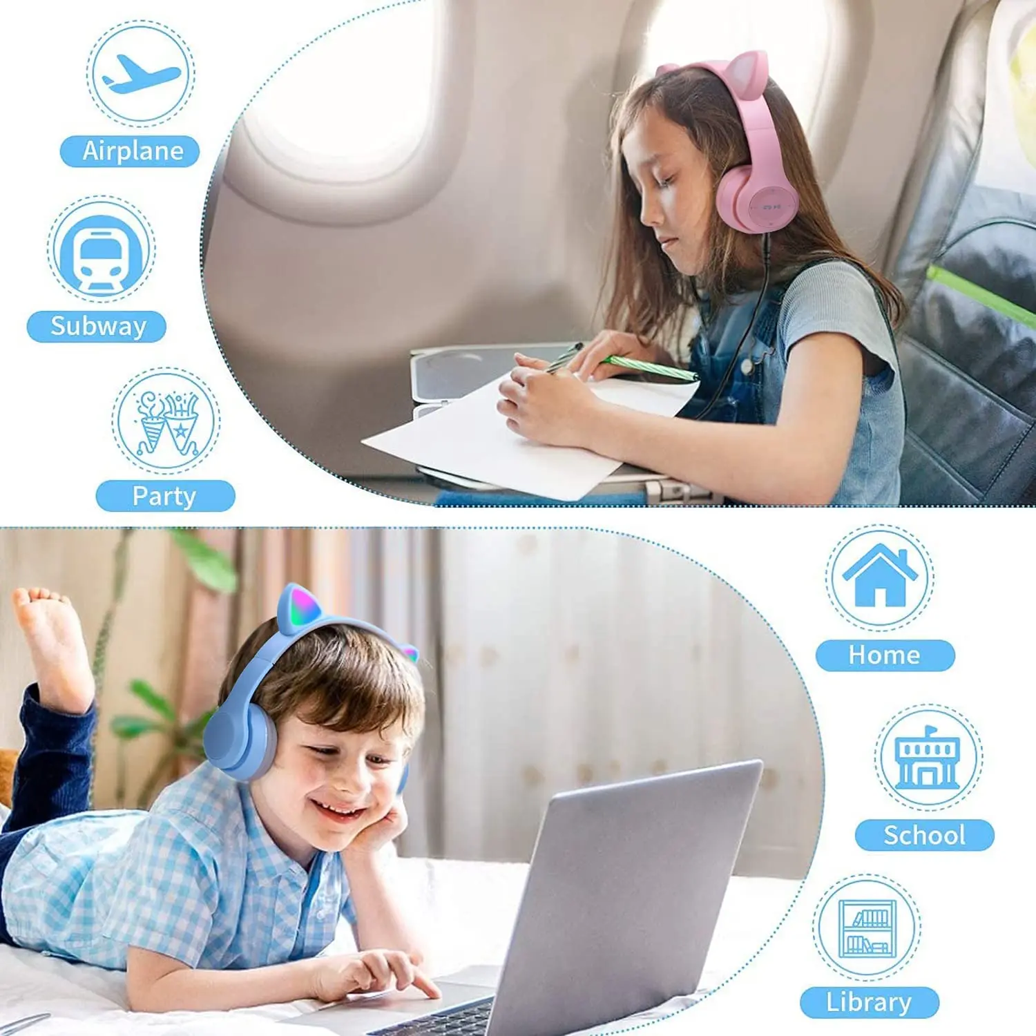 Bluetooth-наушники складные с кошачьими ушками микрофоном |