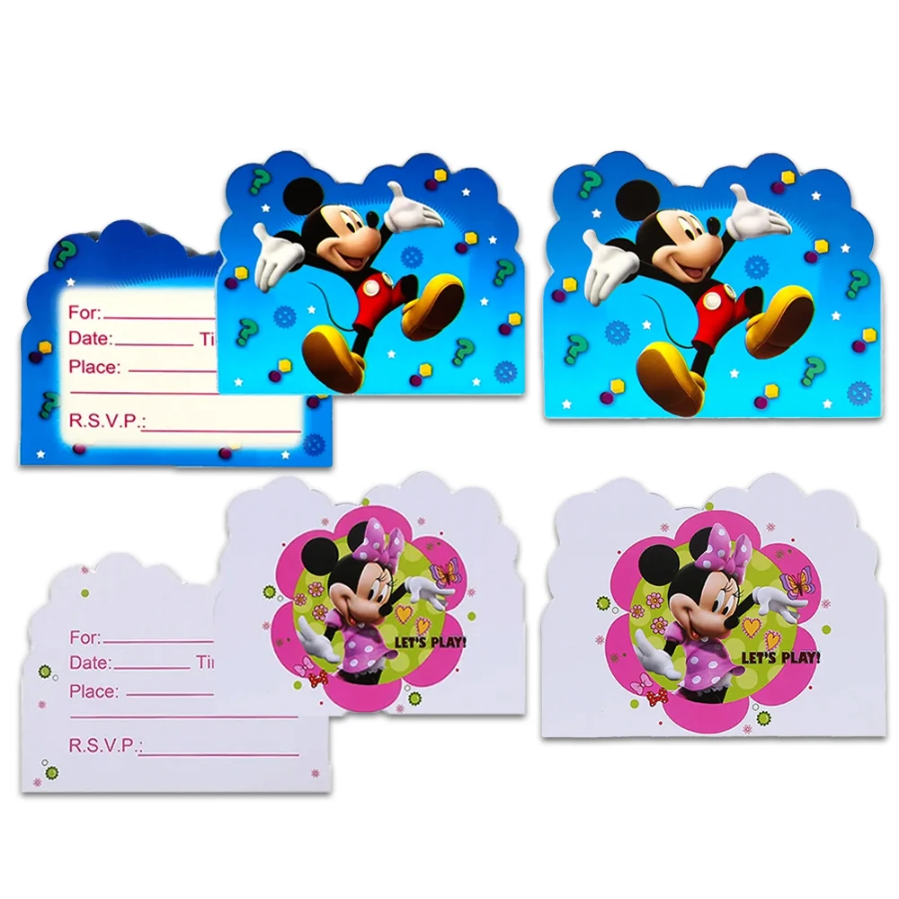 10 шт./компл. пригласительные открытки с Микки и Минни Маусом для девочек