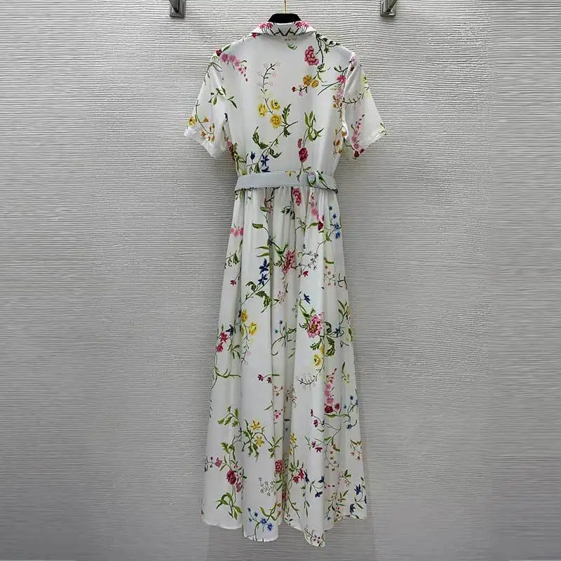 

23 Модное Новое Хлопковое платье с коротким рукавом, подиумные платья-Макси с поясом и отворотом, женская одежда высокого класса