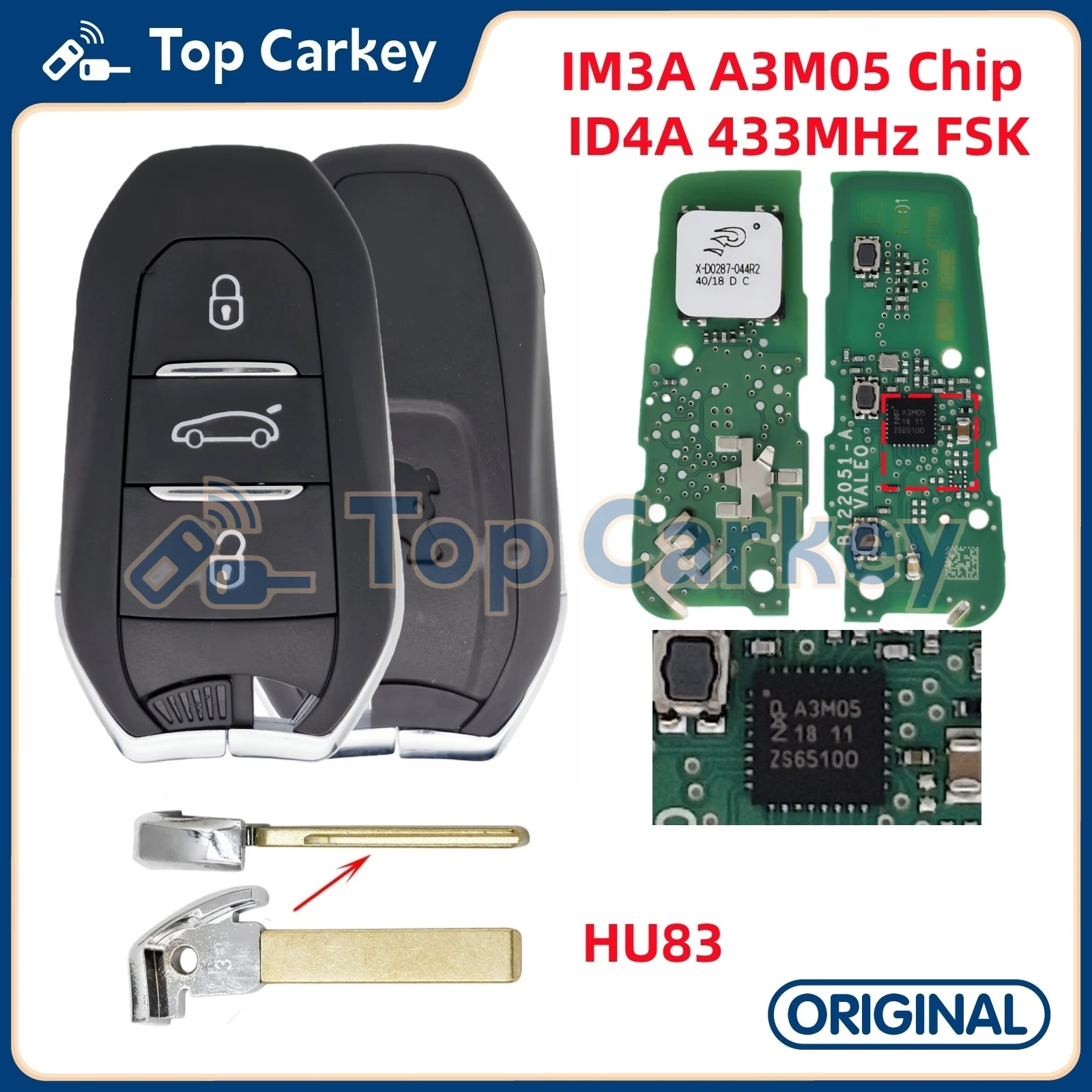 

TopCarkey IM3A A3M05 оригинальный смарт-ключ для дистанционного управления печатной платой ID4A чип 433 МГц для Peugeot 208 301 307 308 3008 508 5008 Citroen C3 C4 C5