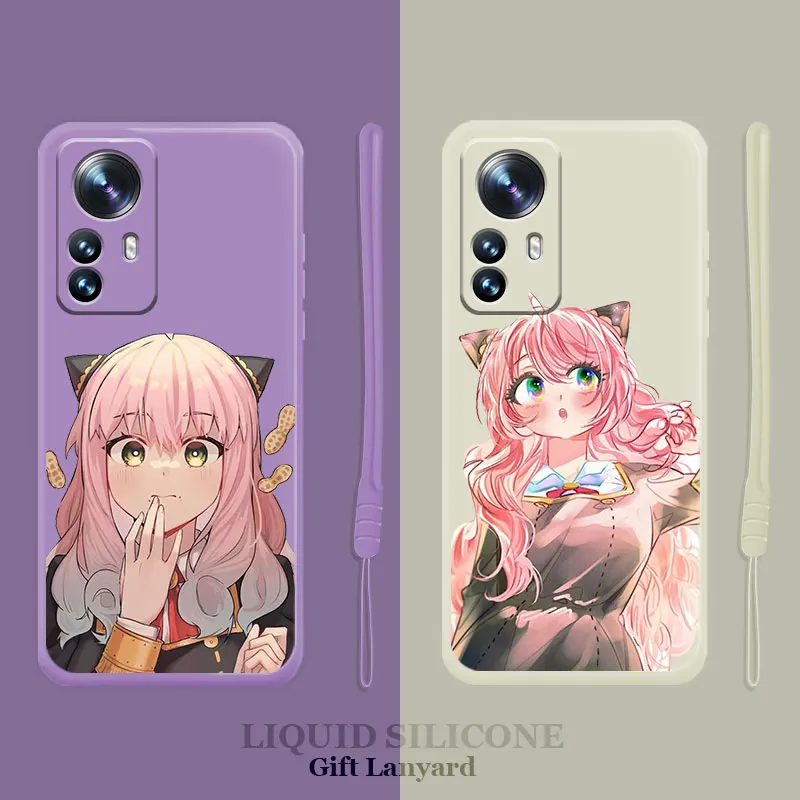 

Square Liquid Case For Xiaomi POCO X3 X4 NFC M3 M4 Pro F3 GT for Mi 11 11T 10S 10T 10 9 SE 8 6 Spy×Family Anya Forger Pretty