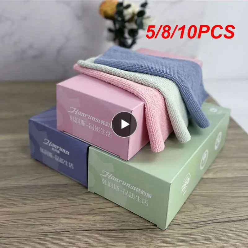 

5/8/10PCS Removable Rag Water Absorbent Cloth For Tableware Microfiber Striped Towel Kitchen Dishwashing Towel