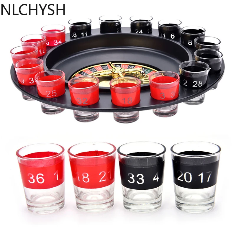 

Hot sale Russia Drinking turntable Shot Glass Roulette Set Novelty Drinking Game with 16 Shot Glasses Adult Party Drinking Set