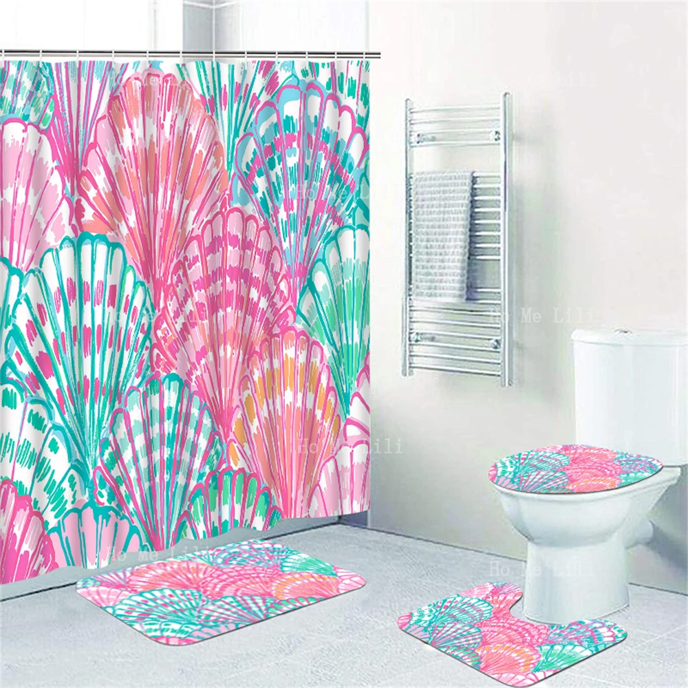 

Watercolor Sea Shell Seamless Pattern Resembles A Peacock Tail. Shower Curtain Sets With Rugs