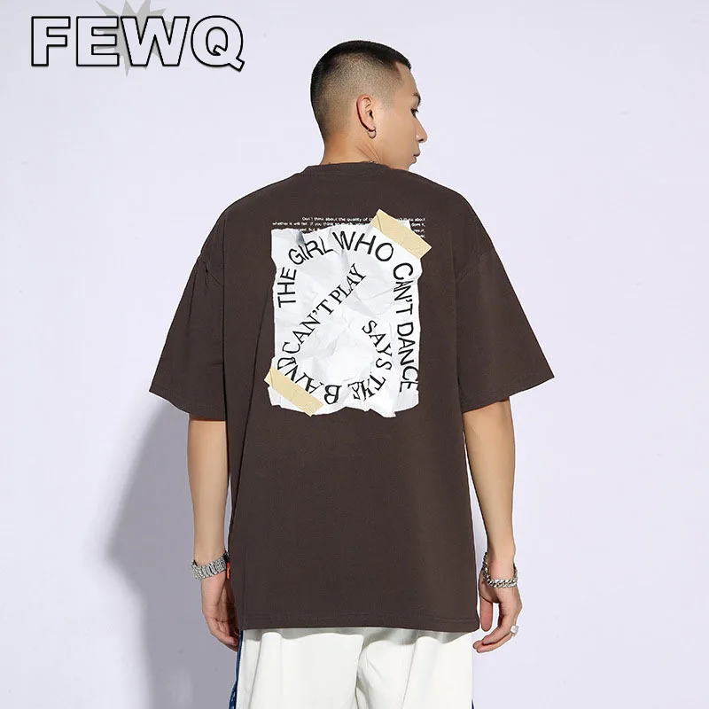 

Мужские футболки с принтом FEWQ, пуловеры с коротким рукавом и круглым вырезом, повседневные топы в американском уличном стиле, весна 2023, 24B1432