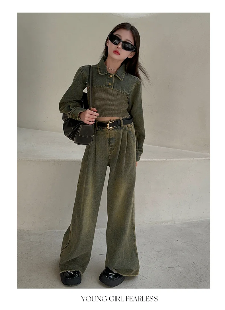 Костюмы для девочек Новинка весна-осень 2024 Трикотажный жилет в Корейском стиле