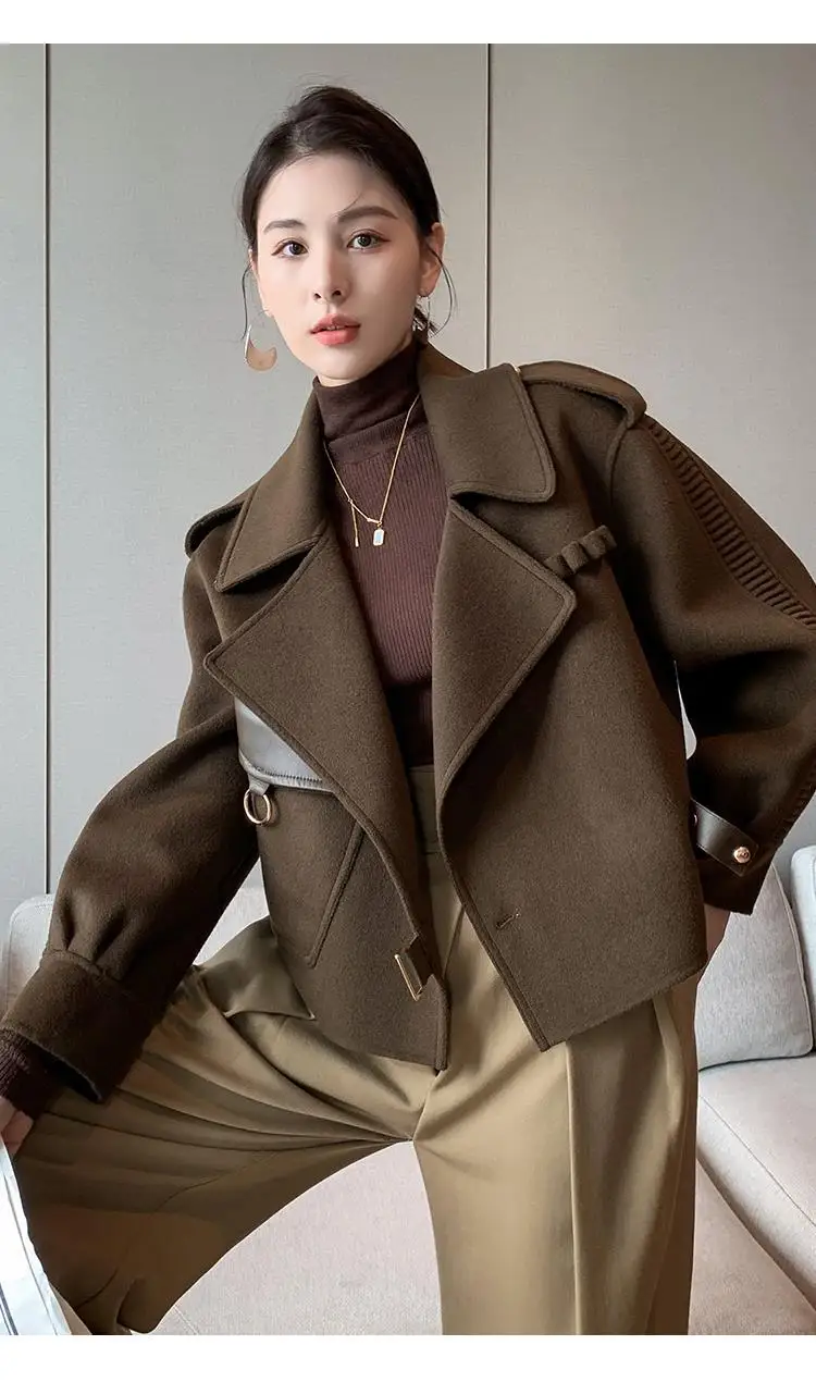 

Women's Autumn Coat 2022 Pockets Solid Loose Short Jackets Ladies Wool & Blends High Street Spring Woolen Coats for Women