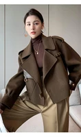 womens autumn coat 2022 pockets solid loose short jackets ladies wool blends high street spring woolen coats for women