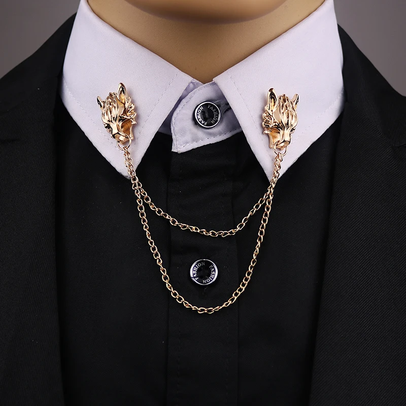 

Men's Chain Wolf Pin Brooches For Men's Suit Brooch Collar Decorated Wolf Head Shirt Accessories Corsage Brooch Pins