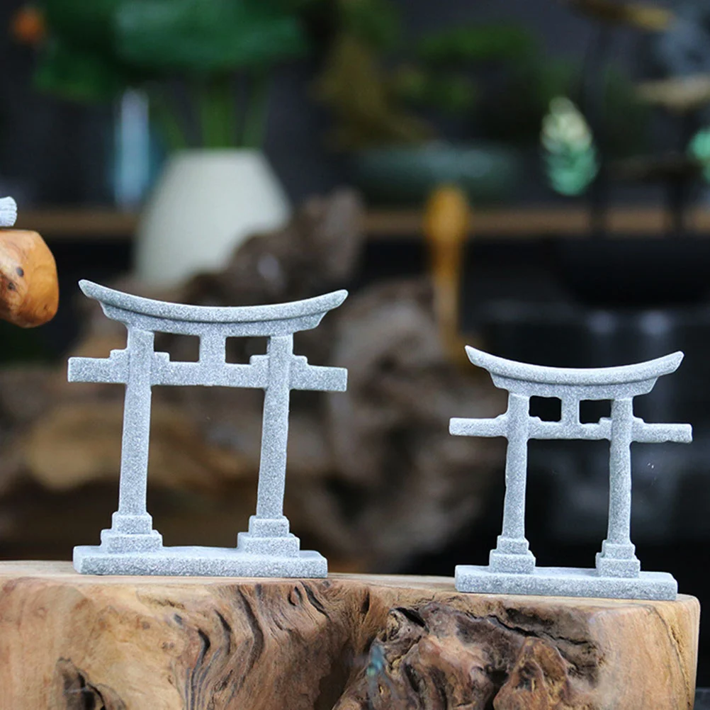 

2 Pcs Garden Micro Landscape Decoration Tabletop Fish Tank Ornament Desktop Adornment Simulation Crafts Torii Sculpture