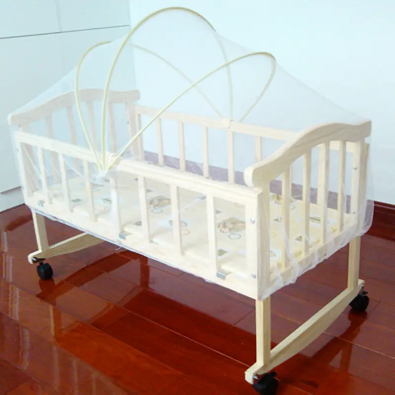 Beedome 4 Wheels Baby Bed With Mosquito Net/Quilt Sets, Can Convert To Rocking Cradle