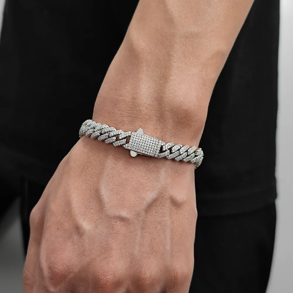 Фото Цепочка в стиле хип-хоп Cuban Link 8 мм, 2 ряда, тонкая, с подвеской из фианитов, для мужчин и женщин №4