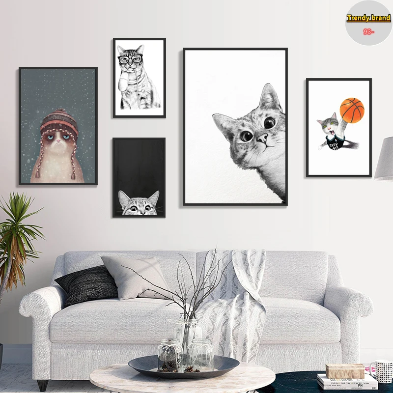 

Cartoon Pet Cat Playing Basketball Canvas Painting Art Nordic Posters and Prints Wall Pictures for Living Room Decor Frameless